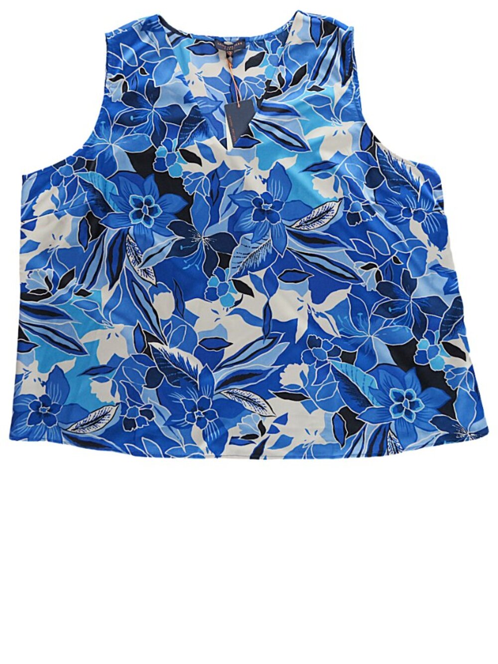 Skies Are Blue Curvy NWT 3X Blue Floral V-Neck Sleeveless Tank Blouse Top